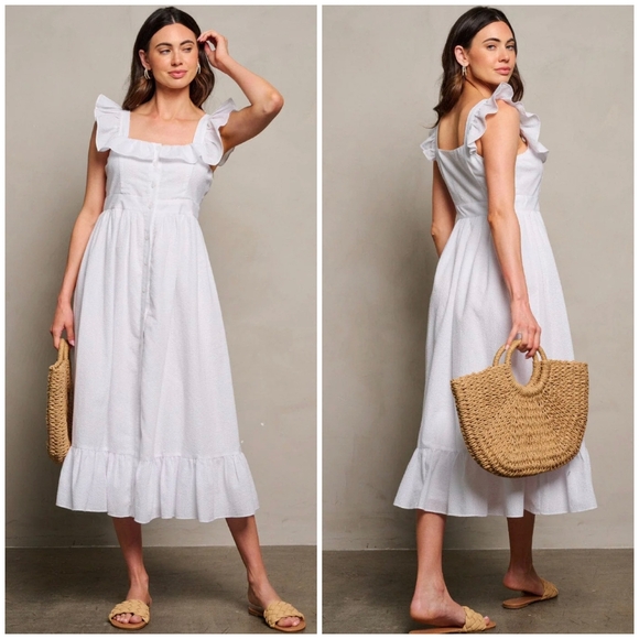 Chic White Midi Dress with Flattering Fit - Picture 3 of 6
